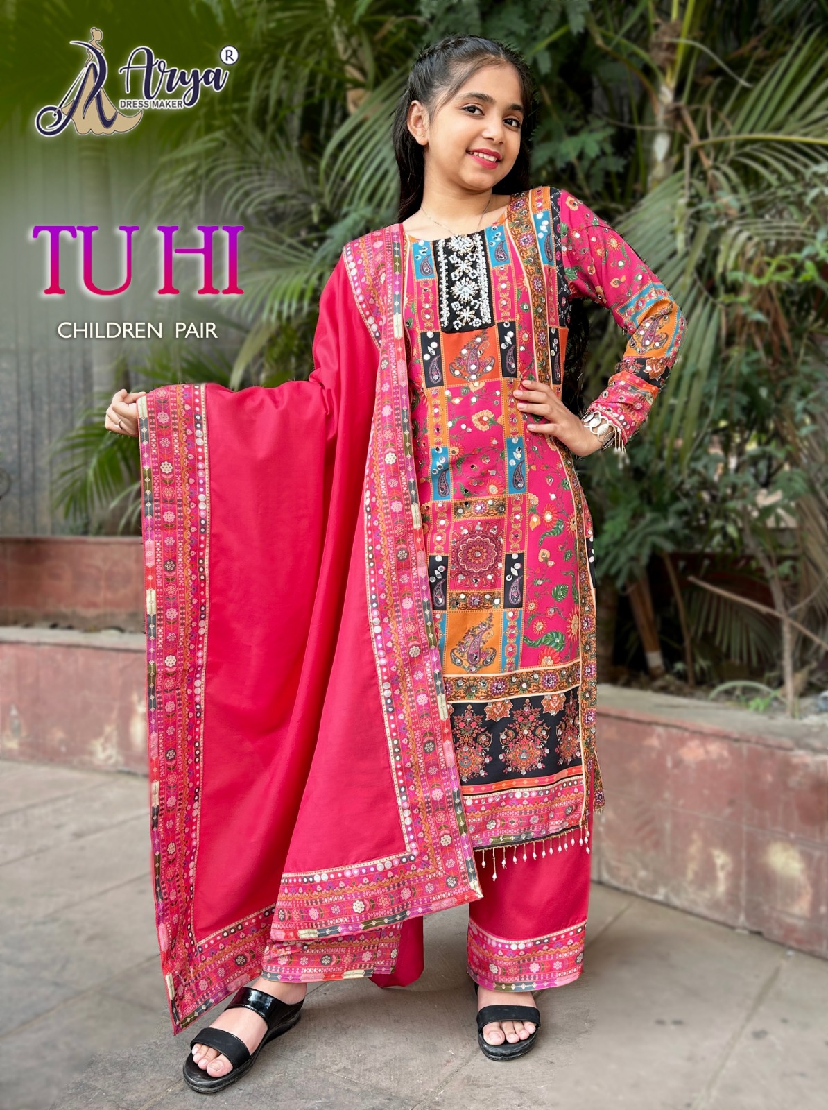 TUHI CHILDREN BY ARYA DRESS MAKER HEAVY MUSLIN PRINT KIDS DRESS
