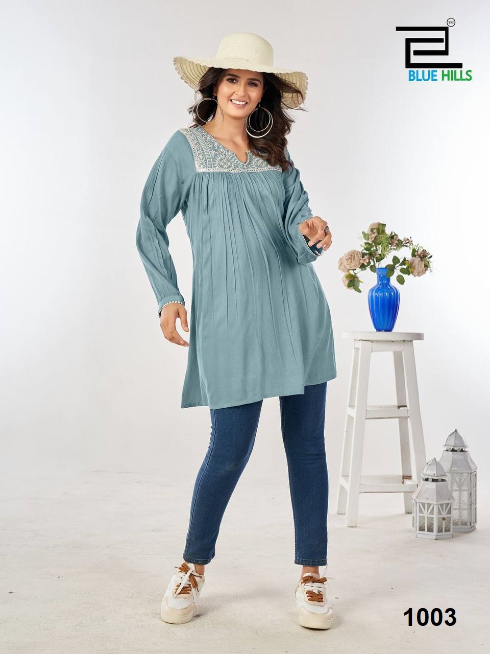 TUNIC NX BY BLUE HILLS 1001 TO 1004 SERIES FANCY WRINKLE RAYON TOPS