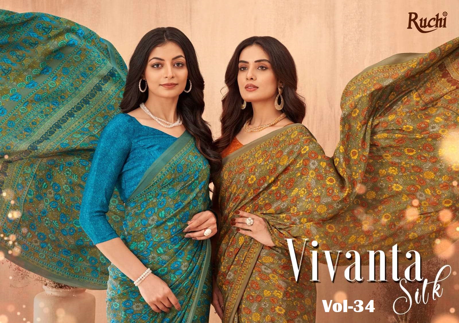 VIVANTA SILK VOL-34 BY RUCHI 34101-A TO 34103-D SERIES SILK CREPE SAREES
