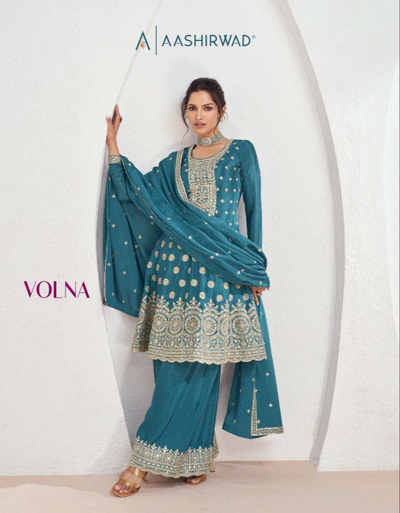 VOLNA BY AASHIRWAD CREATION 9932 TO 9935 SERIES CHINON SILK SHARARA DRESSES