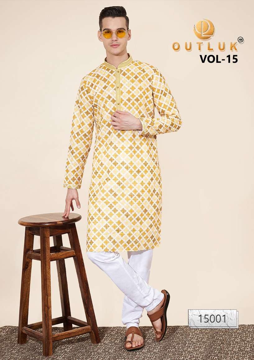 WEDDING COLLECTION VOL-15 BY OUTLUK 15001 TO 15007 SERIES COTTON MENS KURTA AND PYJAMA