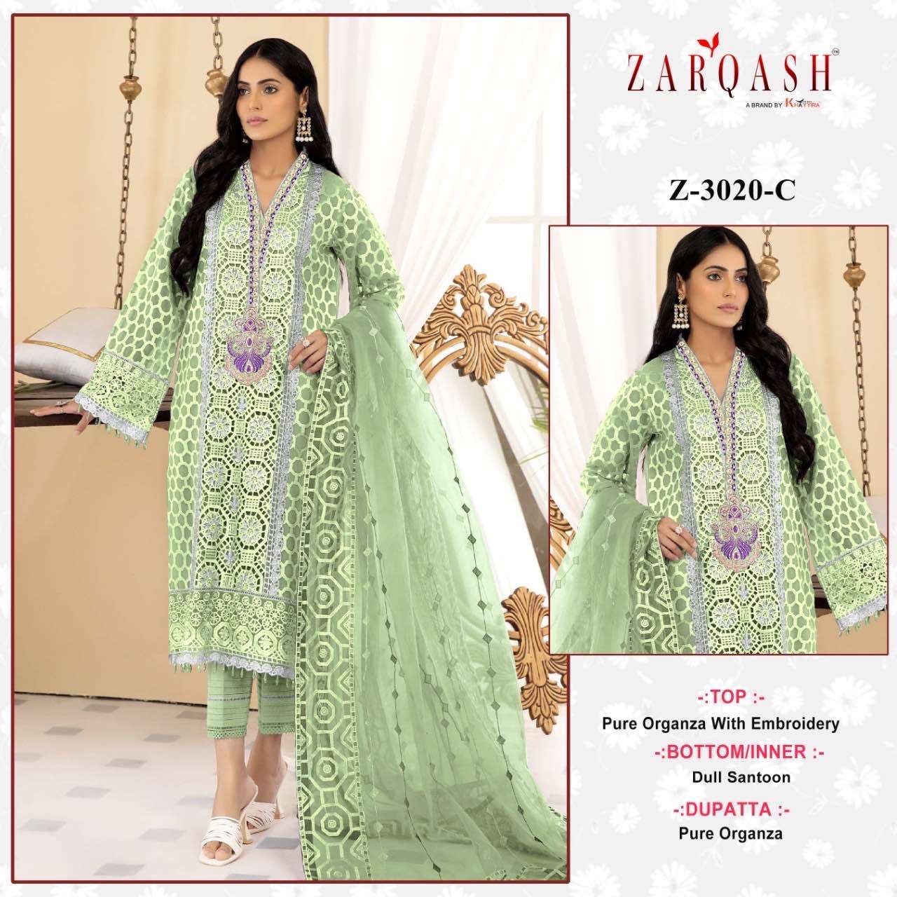 Z-3020 COLOURS BY ZARQASH FANCY DESIGNER ORGANZA PAKISTANI DRESSES