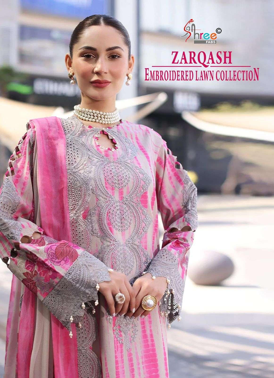 ZARQASH EMBROIDERED LAWN COLLECTION BY SHREE FABS 3991 TO 3996 SERIES COTTON DRESSES