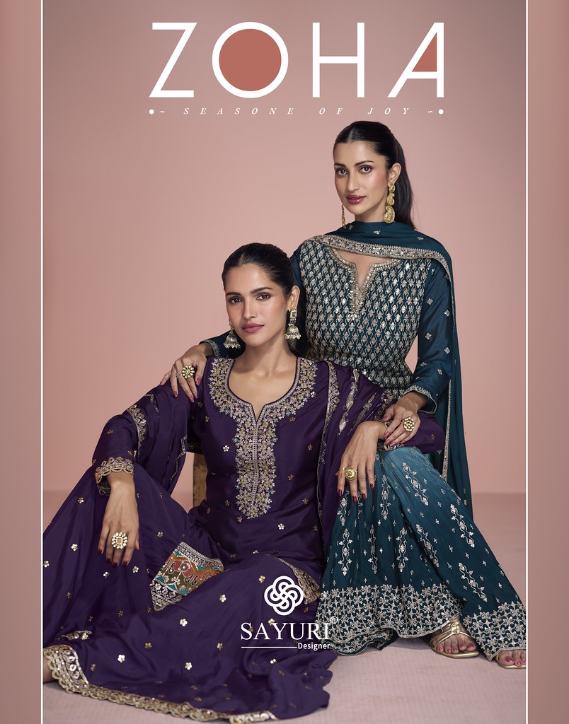 ZOHA BY SAYURI 5771 TO 5773 SERIES REAL CHINON SILK SHARARA DRESSES