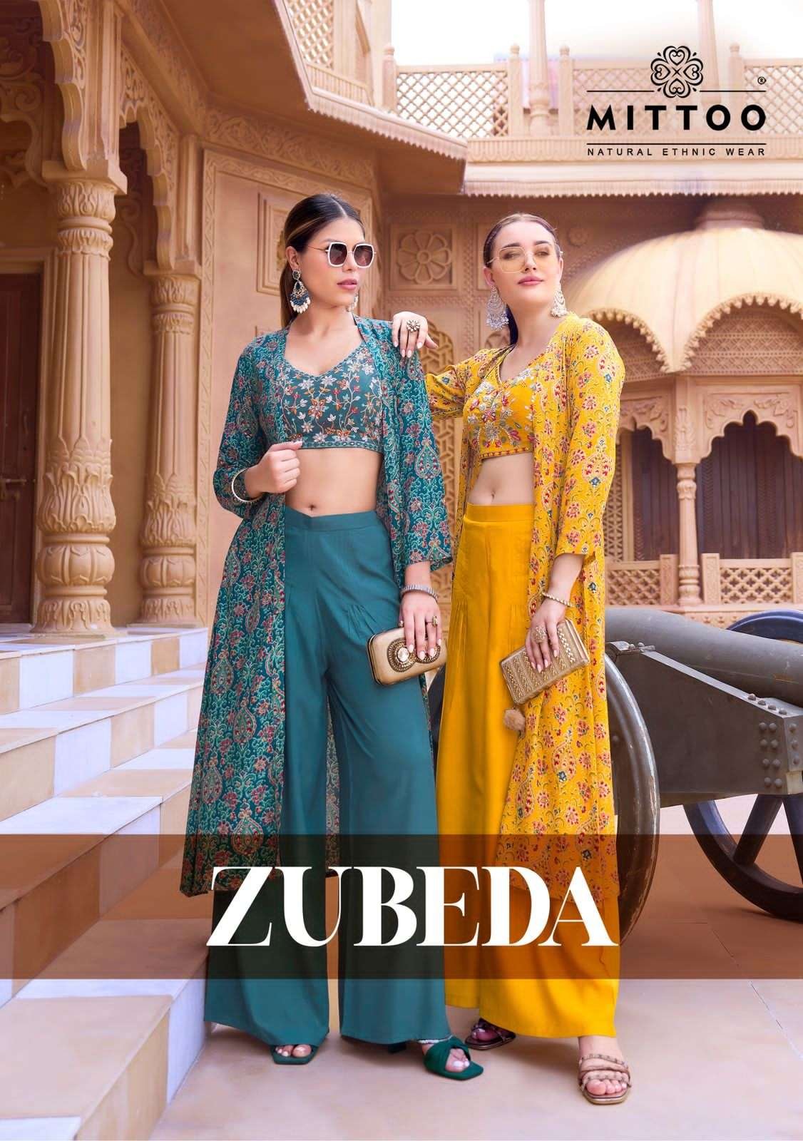 ZUBEDA BY MITTOO 8001 TO 8004 SERIES ROMAN SILK BLOUSE WITH SHRUG AND PALAZZO
